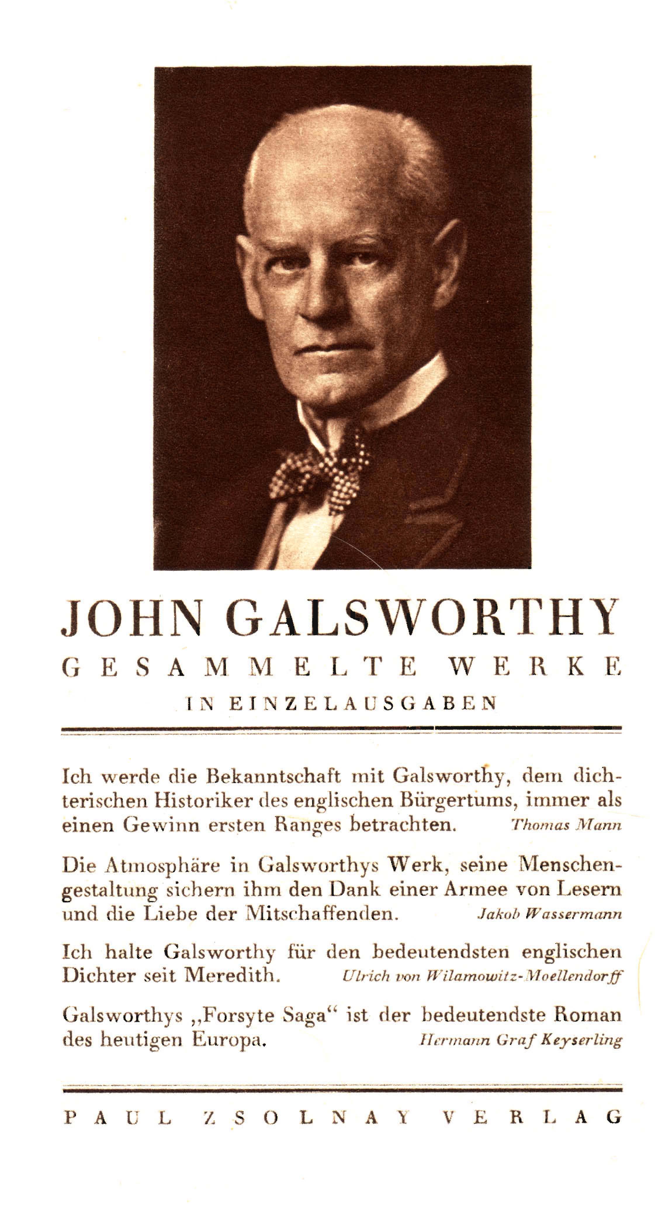 Sonderprospekt für J. Galsworthys Gesammelte Werke (1930)