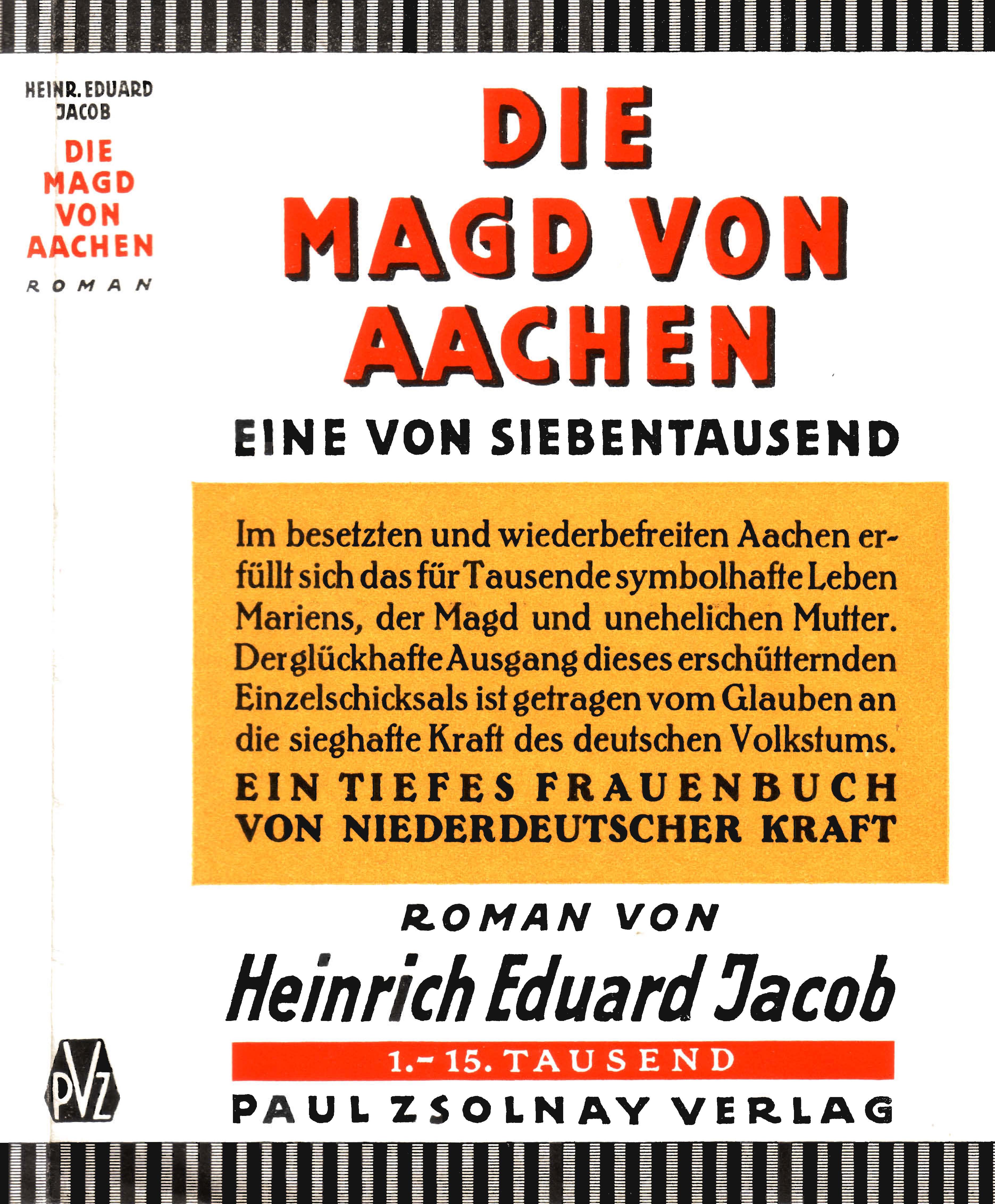 Schutzumschlag des Romans Die Magd von Aachen (1931) von Heinrich Eduard Jacob (1889–1967)